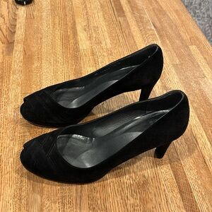 Stuart Weitzman Suede Peep Toe Pumps